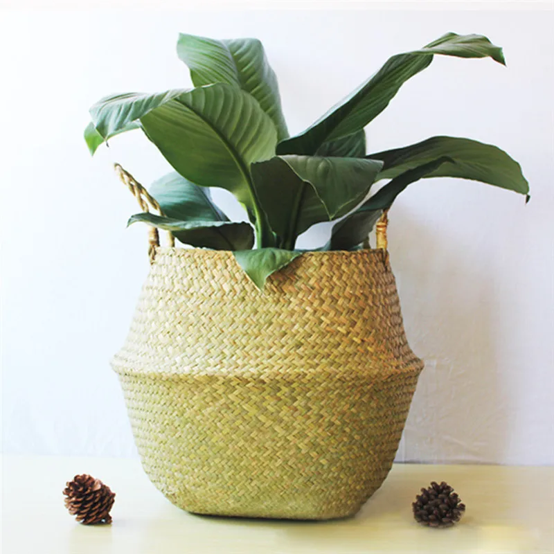 Storage Basket Rattan Straw Basket Wicker Seagrasss Folding Flower Pot Flower Vase Home Storage Basket Pot Planter Organization - Цвет: A