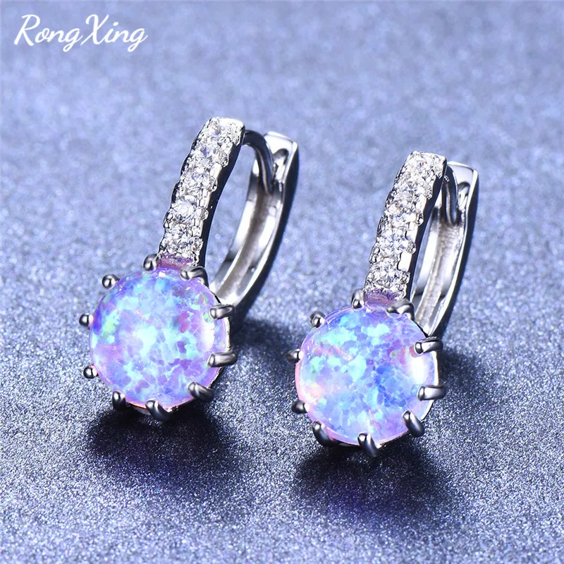 Женские круглые серьги кольца RongXing 8 мм с белым и золотым опалом кристаллами из