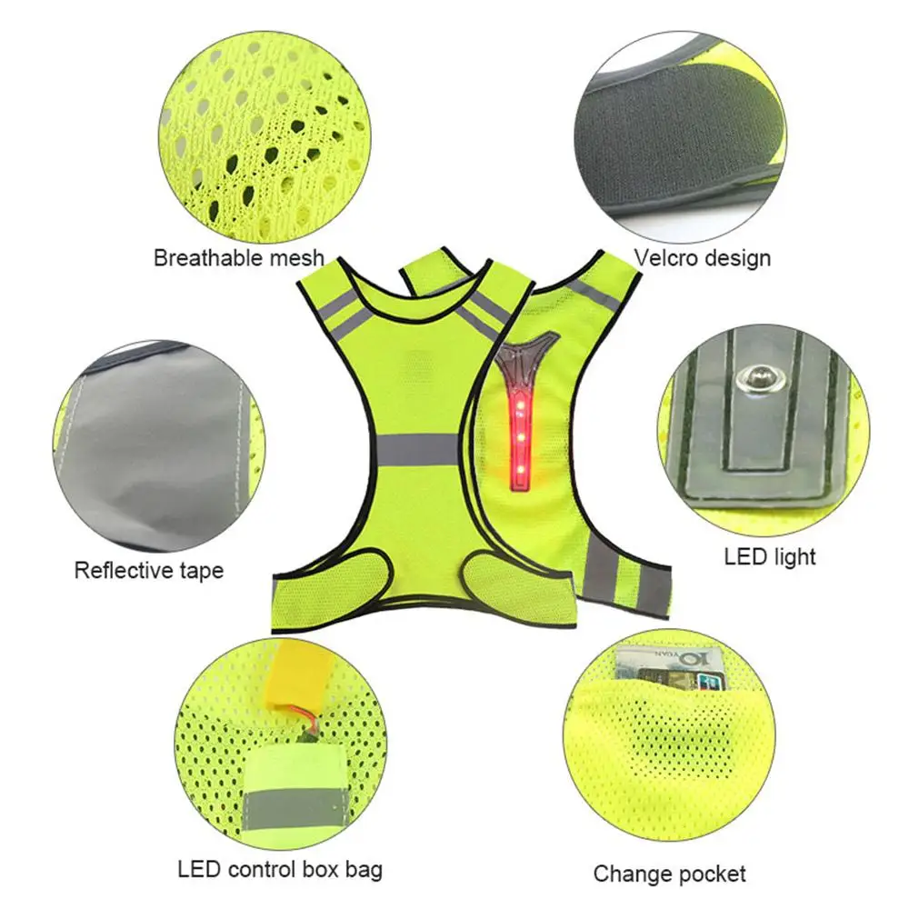 Светоотражающий жилет безопасности рабочая одежда обеспечивает высокую видимость День Ночь светодиодный светильник для велоспорта на открытом воздухе бег трусцой Предупреждение