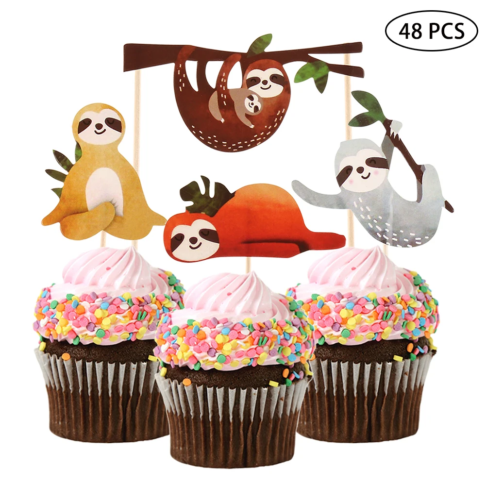 

4pcs/Set Cute Sloth Creative Cake Topper Set Cake Insert Card Cake Decor For Birthday Festival Party