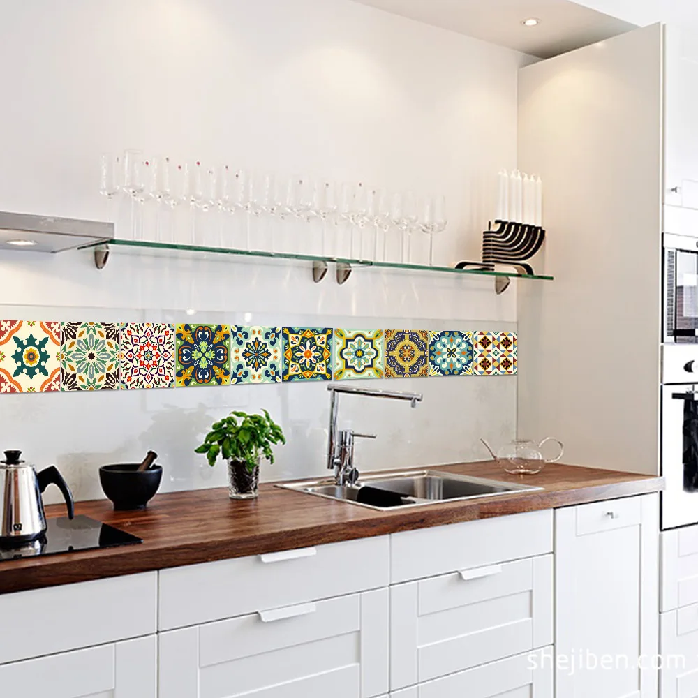 100 шт./лот, декоративные марокканские плитки, ПВХ наклейки для плитки, ретро настенные художественные наклейки, клейкая водонепроницаемая мебель для кухни, ванной комнаты, Декор