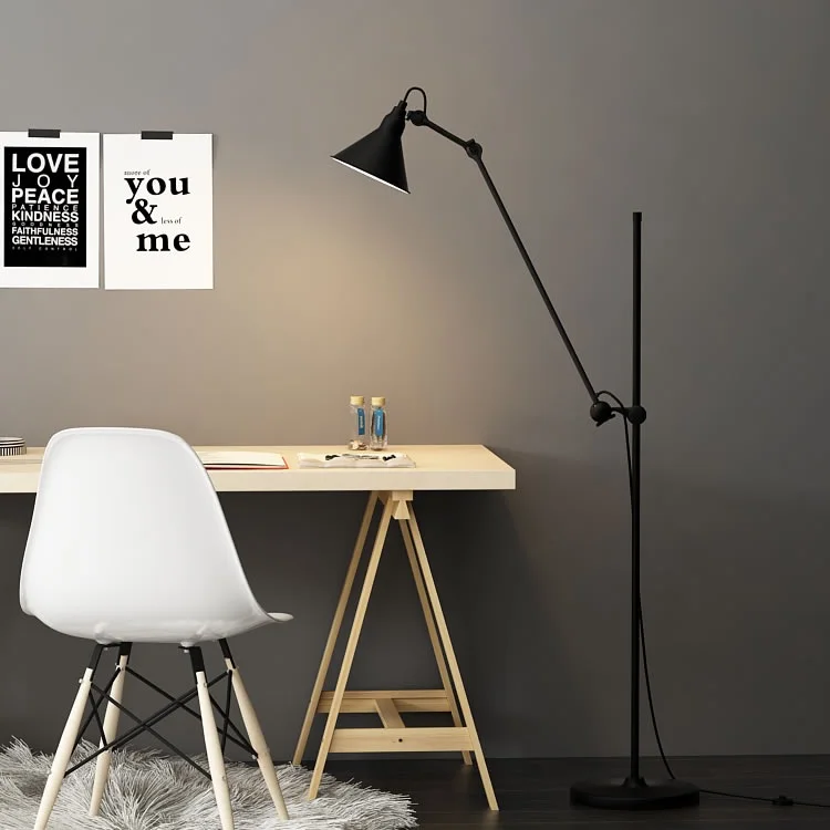 Industry Chic Metal Floor Lamp with Long Arm in Black / Adjustable Height and Extension / Dimmable Bulb with Remote Controller Industry Chic Metal Floor Lamp with Long Arm in Black / Adjustable Height and Extension / Dimmable Bulb with Remote Controller
