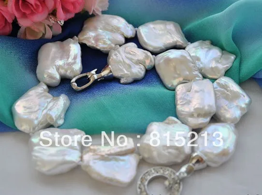 

N262 BIG 35mm WHITE BAROQUE KESHI REBORN PEARL NECKLACE % Discount AAA