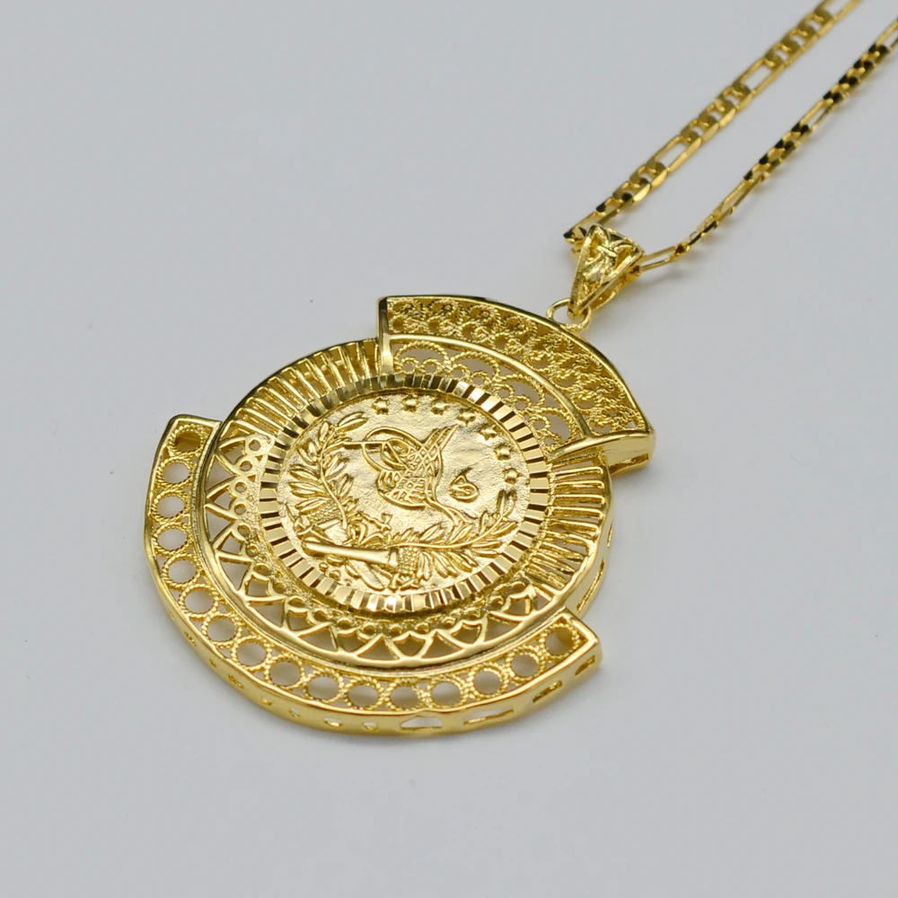 Anniyo индейка монета кулон и ожерелья для женщин и мужчин золотой цвет турецкий ювелирные изделия этнические подарки#009812
