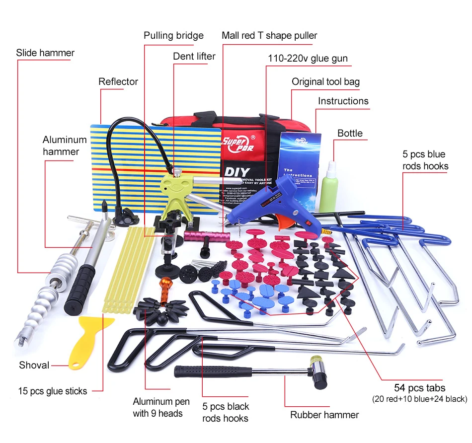 PDR инструменты Крючки из нержавеющей стали толкатели для удаления вмятин Автомобильный ремонт вмятин обратный молоток безболезненный набор Ломов для удаления вмятин