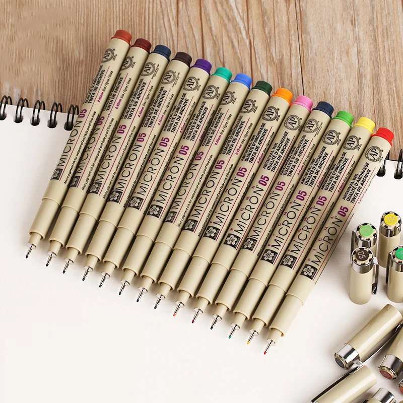 Цветной Вкладыш ручка Водонепроницаемый разглаживает мелкие вкладыш Pigma micron 0 5