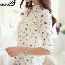ATOFUL 2017 Spring Summer Fashion Casual Women Shirts Korean Style Floral Birds Lattice Printed Long Sleeved Women Tops Blouses