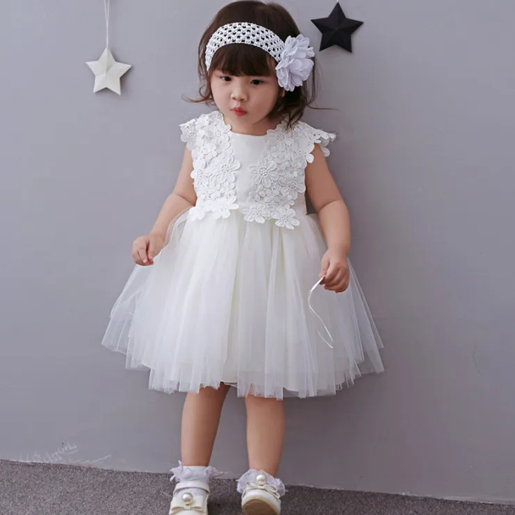 2019 formal elegant 1 year old birthday dress sweet baby girl white