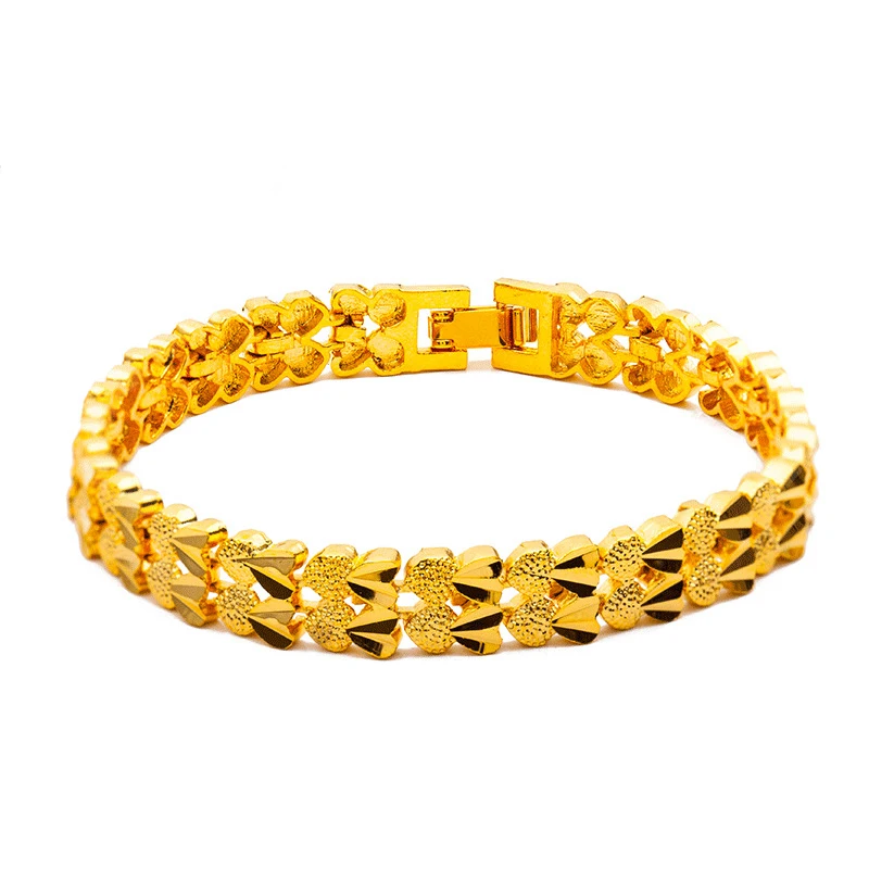 Plated 24k Gold Bracelets For Women Two Heart Simple And Bright