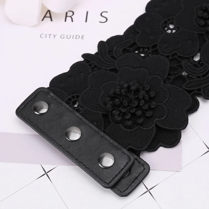 

Women Lace Up Corset Waist Belt Lace Floral Hollow Out Elastic Waistband Bandage