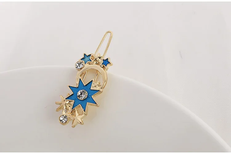 Новые горячие модные золотые звезды блестящие стразы Boho Moon изысканные эффектные синие заколки для волос парики женские ювелирные изделия