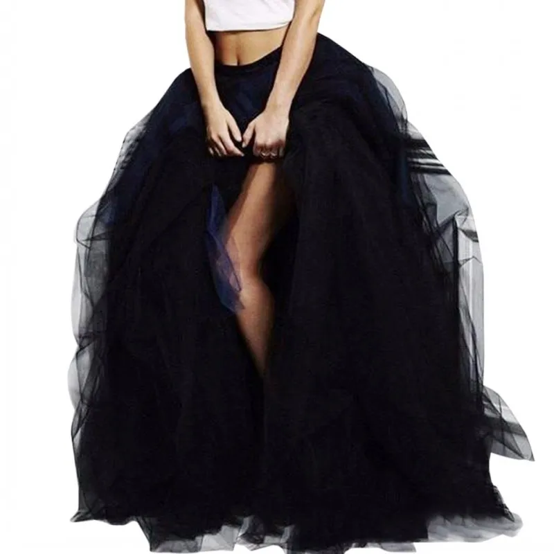 Черные сексуальные женские юбки Многоуровневая плиссированная боковая разрезная длина до пола на заказ Коктейльная юбка