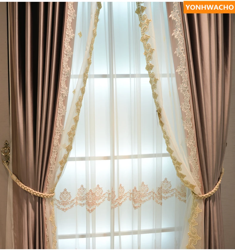 Пользовательские шторы американский хлопок жаккард простой современный гостиная спальня кофе ткань плотные шторы тюль балдахин драпировка B252