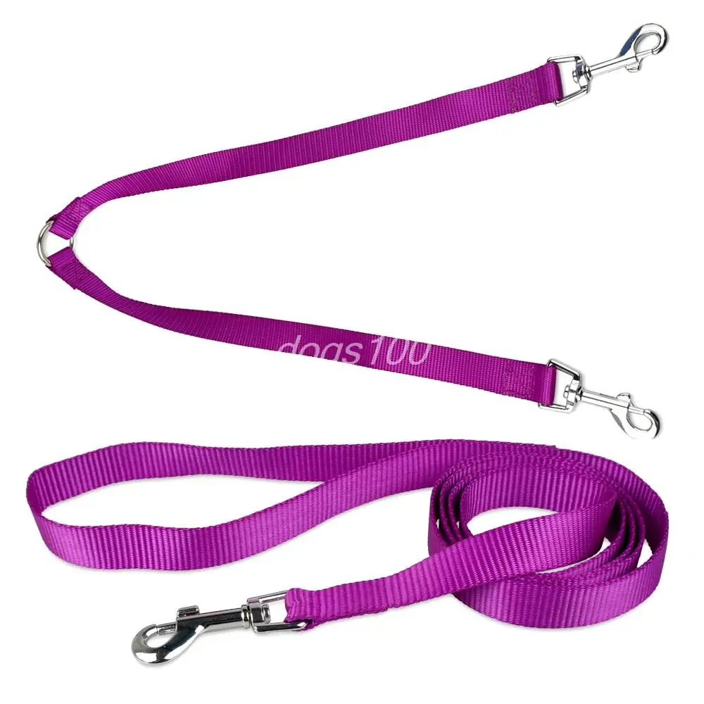 Маленький собачий поводок для 2 собак 4" длина нейлоновый ремень 2-полосная двойная собачья сцепка поводок с ходячим поводком 4 цвета 3 размера - Цвет: Фиолетовый