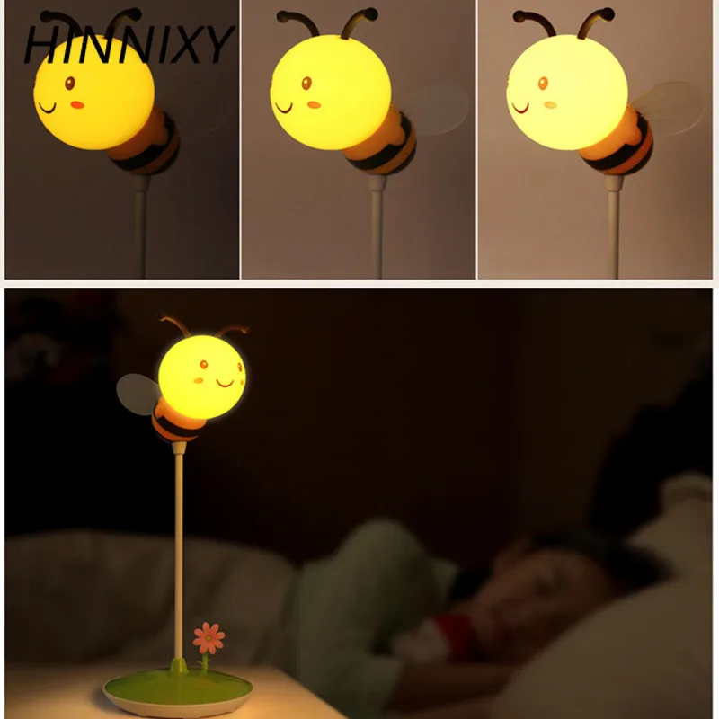 Hinnixy Bumble Bee ночной Светильник USB перезаряжаемая 3D настольная лампа животное розовый зеленый Детский Светильник для спальни подарок на день рождения