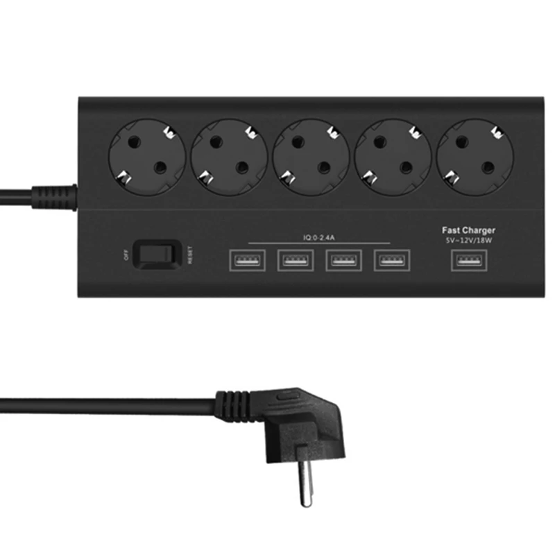 евро 5 Сетевой фильтр питания с быстрой зарядкой 3.0 USB порта и розеткой расширения