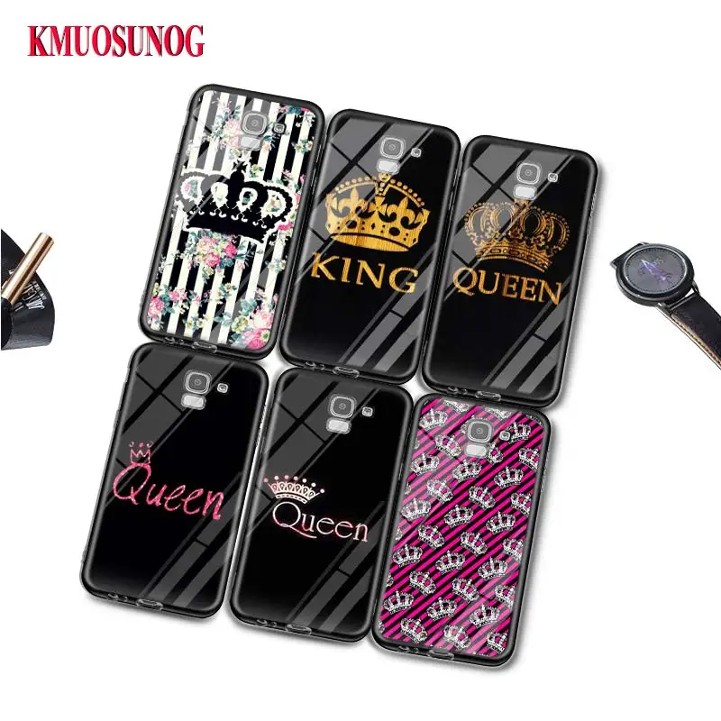 

Black Silicone Case King Queen Crown Fashion for Samsung Galaxy j8 j7 j6 j5 j4 j3 Plus Prime 2018 2017 2016 Phone Bag Cover