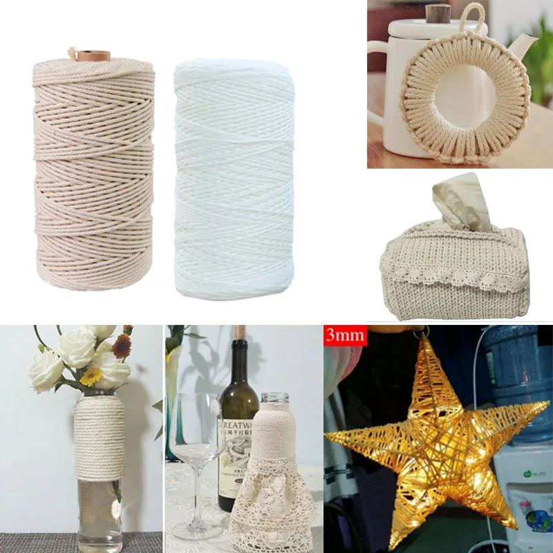 

Handmade DIY Beige Soft Cottons Tying Thread Rope Artisan String Natural Cotton 1mm Diameter Twisted Cord Craft Macrame 1 Roll