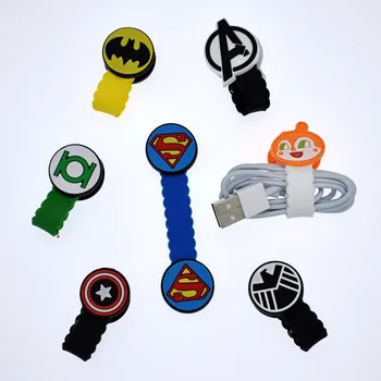 

50pcs/lot Cartoon DIY Superhero Cord Holder Earphone Cable Wire Organizer For iphone 5 6 7 USB Charger Cable Winder Line Storage