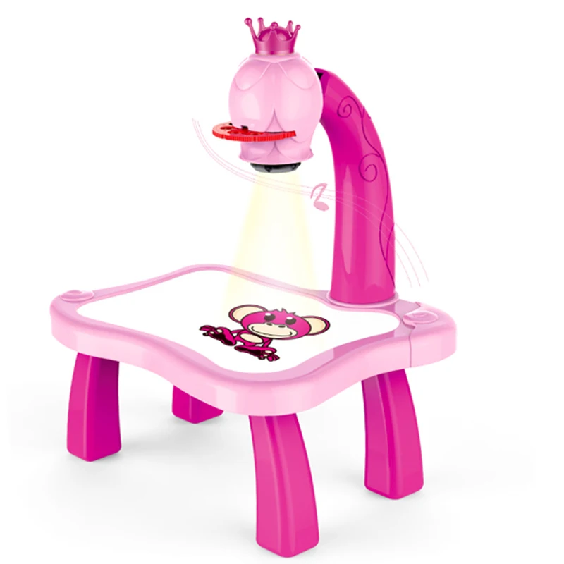 

WHYY-Kids Multifunctional Educationally Drawing Toys Sets Painting Toy Projector Learning Desk Toys pink