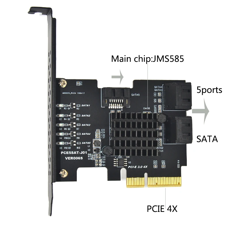 JMS585 чип 5 портов SATA 3,0 Для PCIe Плата расширения 4X Gen 3 PCI express SATA адаптер SATA 3 конвертер с теплоотводом для HDD