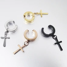24 штуки, опт, Панк клипсы для ушей, нержавеющая сталь, поддельные серьги-гвоздики, мужские крест, серьги, модные кресты, пирсинг, ювелирные изделия