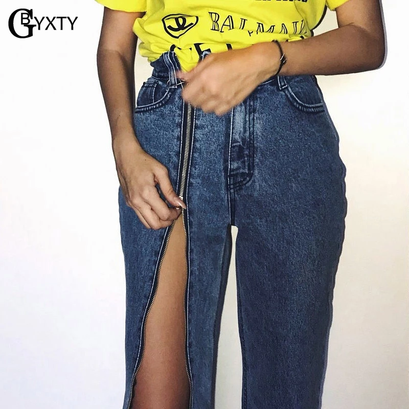 GBYXTY Sexy Split Zipper Jeans Women Vintage High Waist Wide Leg Denim Pants Fashion Female Loose Trousers Jeans Capris ZA598 GBYXTY Sexy Split Zipper Jeans Women Vintage High Waist Wide Leg Denim Pants Fashion Female Loose Trousers Jeans Capris ZA598