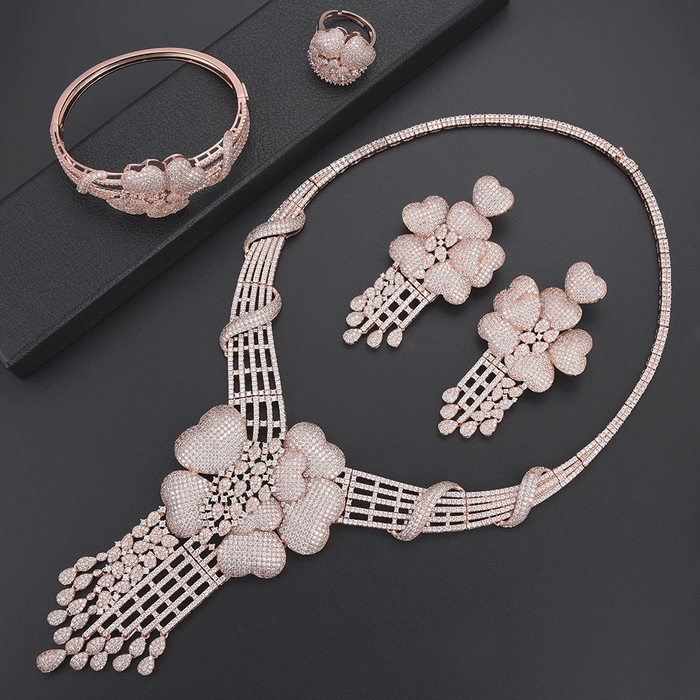 

Deluxe Nigerian bridal jewelry sets Cubic Zirconia dubai jewelry sets for women Necklace Earrings fashion jewelry Ring Bracelet