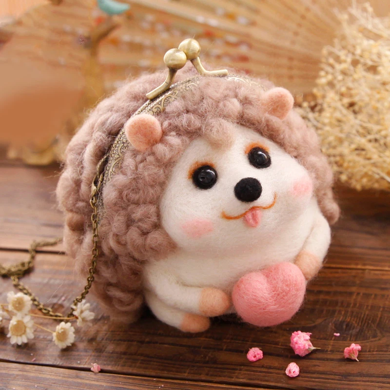 DIY Needle Felting Materail Package (with tools) for Christmas Hedgehog Decoration Hand Spinning Fun Doll Needlework Raw Crafts