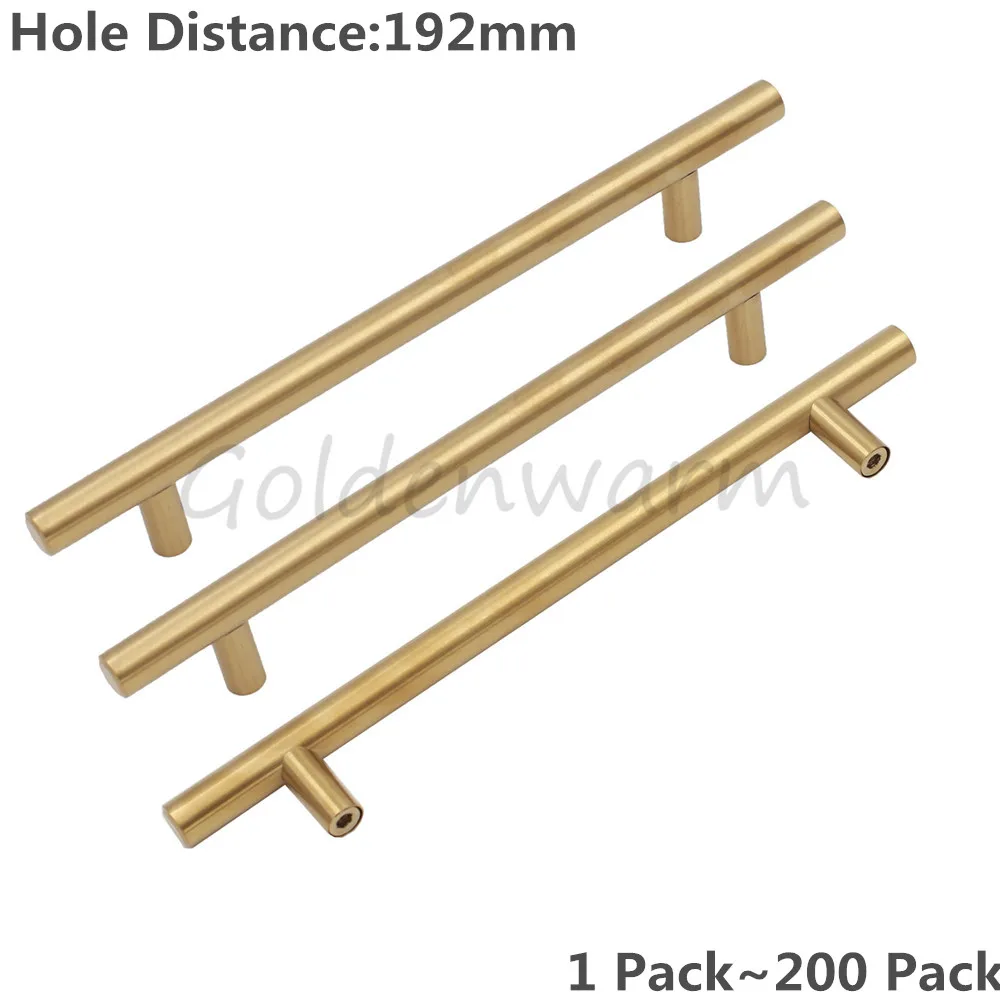 

7.5'' Golden Cabinet Handle T Bar Modern Stainless Steel Cupboard Handle Closet Drawer Door Knob Pull Hole Center 192mm