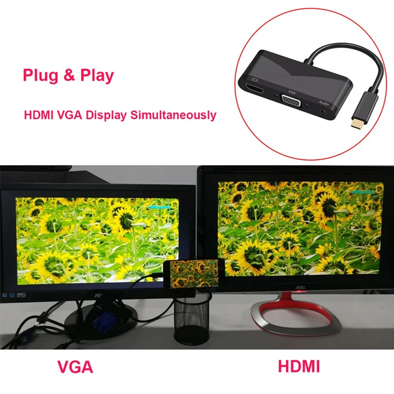 USB C type C к HDMI VGA 3,5 мм аудио адаптер 3 в 1 USB 3,1 USB-C конвертер кабель для ноутбука Macbook Google