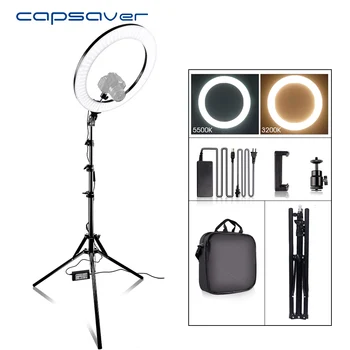 

capsaver RL-18A LED Ring Light Bi-color 3200K-5500K CRI90 55W 512 LEDs 18" Photography Lighting LED Ring Lamp for Video YouTube