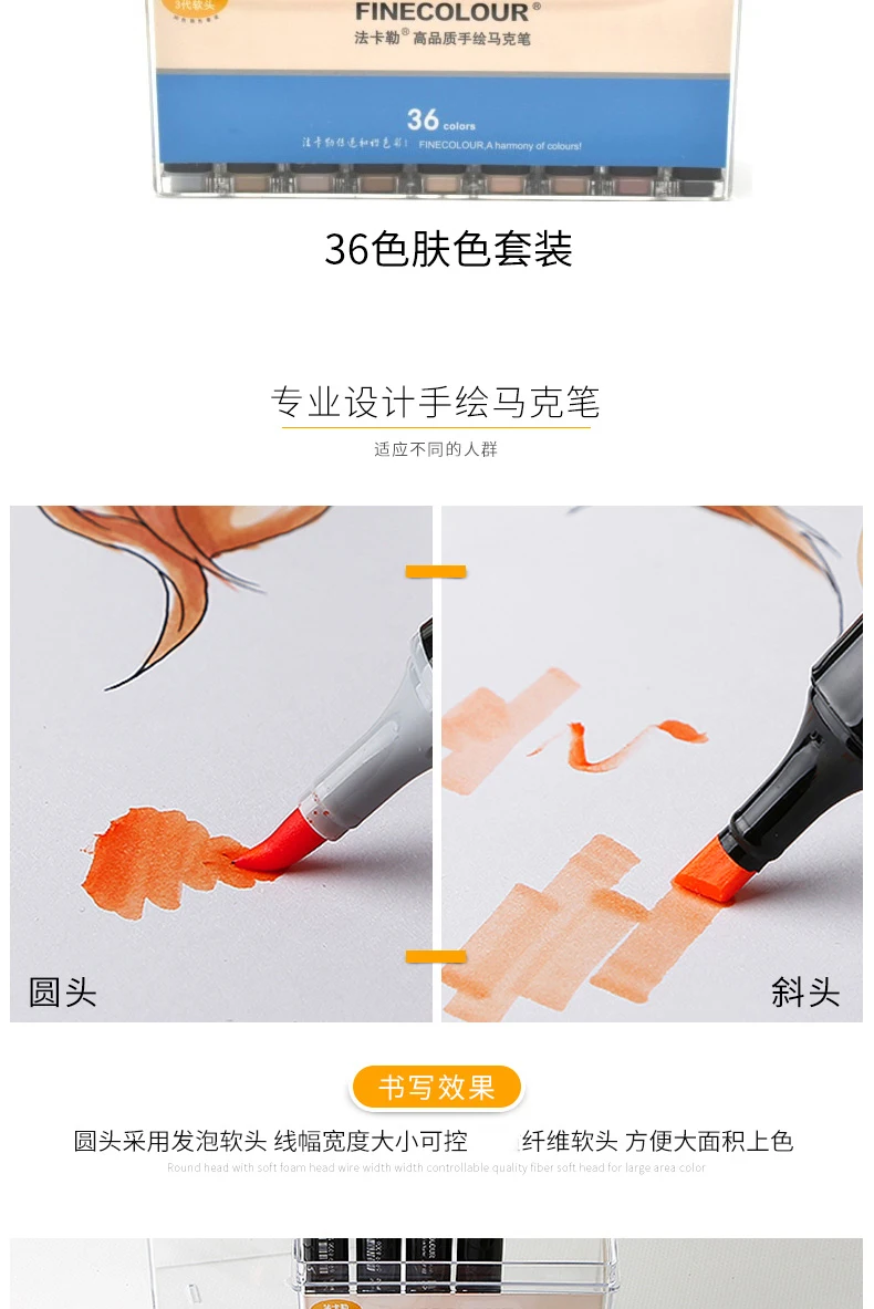 Finecolour EF102 маркер на спиртовой основе Lnk Manga с двумя головками 12/24/36 набор