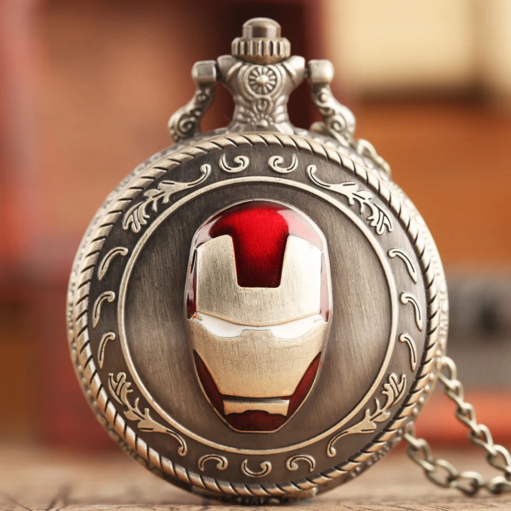 Ретро Бронзовый Полный Охотник Железный мужской кварцевые карманные часы для мужчин и женщин детский брелок подарок с ожерелье