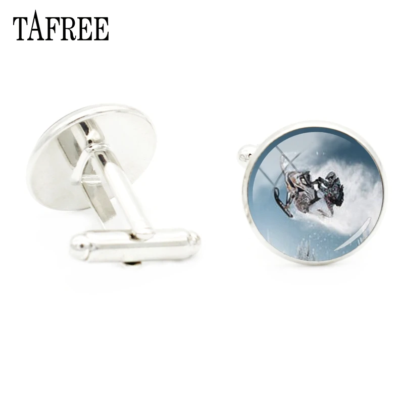 

TAFREE Exciting Outdoors Sports Skiing Photo Cufflink Glass Cabochon Cuff Links Custom Shirt Cuff Links Jewelry SG24