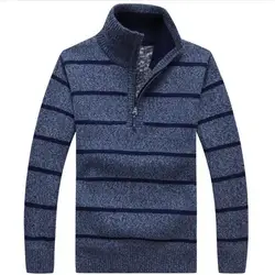 Повседневное Водолазка Полосатый эластичный трикотаж Для мужчин пуловер Свитера 2019 тонкий Вязание свитер мужские свитера M-3XL плюс Размеры