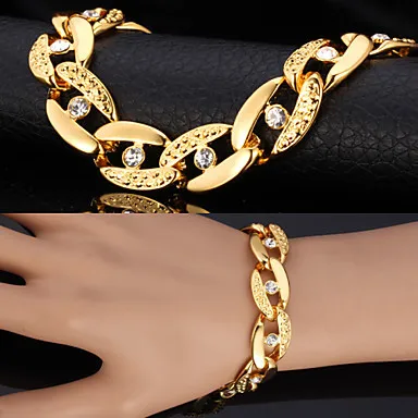 Chunky Figaro Bracelets For Men Women 18K Real Gold Plated Bangles Rhinestone Crystal Jewelry #00824306 | Украшения и аксессуары