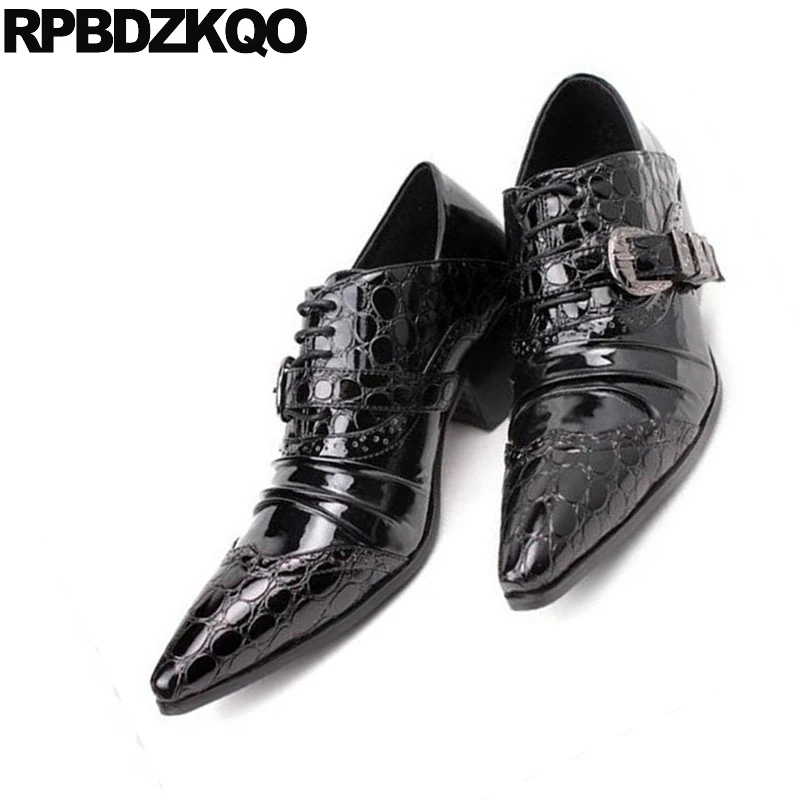 Tacón Alto Los Cocodrilo De Con Puntiagudo Grande Zapatos Oficina vino Del 11 46 Dedo Pie Tamaño Negro Piel Serpiente Hebilla Negro Vestir Tinto Hombres Borgoña 86vzqAW