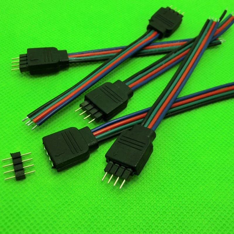 

10pcs/Lot 10CM RGB 10mm 4pin Male Female Connector Wire Cable For RGB LED Strip 5050 Male Type 4 Pin Needle Connector