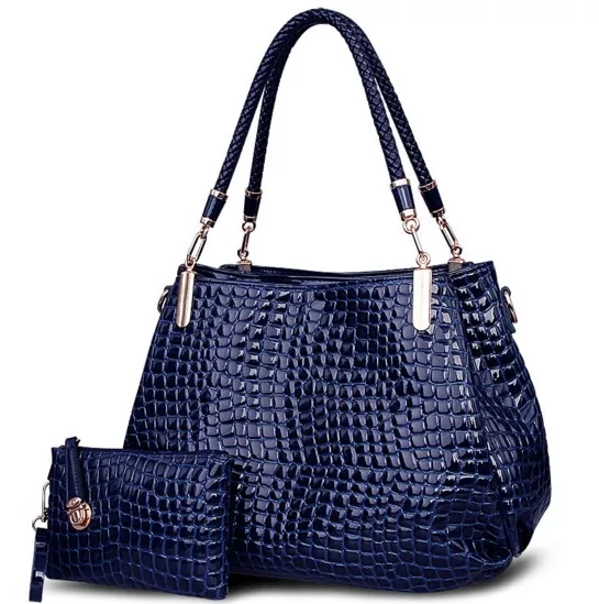 2 сумки/набор, модные женские сумки из крокодиловой кожи, дамская сумочка+ кошелек/кошелек, carteras mujer, большая вместительность, черный, белый, наплечный комплект - Color: Blue