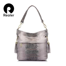 REALER женская ручная сумка на плечо натуральная сумка, сумка женская через плечо, сплошная модная сумка для женщин с кисточкой, дамские сумки мешок