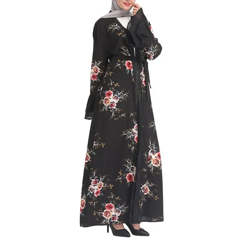 Шифоновая абайя Турция хиджаб мусульманское платье Кафтан Дубай Абая для женщин Катара Рамадан кафтан марокаин джилбаб исламский халат одежда - Цвет: Black Cardigan