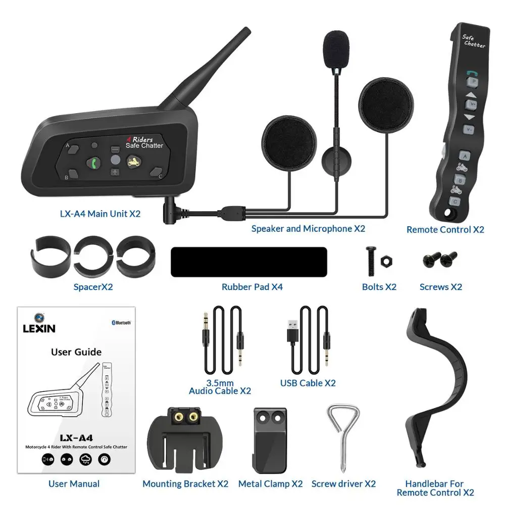 LEXIN 2 шт. А4 1000 м 4 всадника мотоциклетный BT шлем домофон с Romote управление мото Bluetooth переговорные гарнитуры Intercomunicador