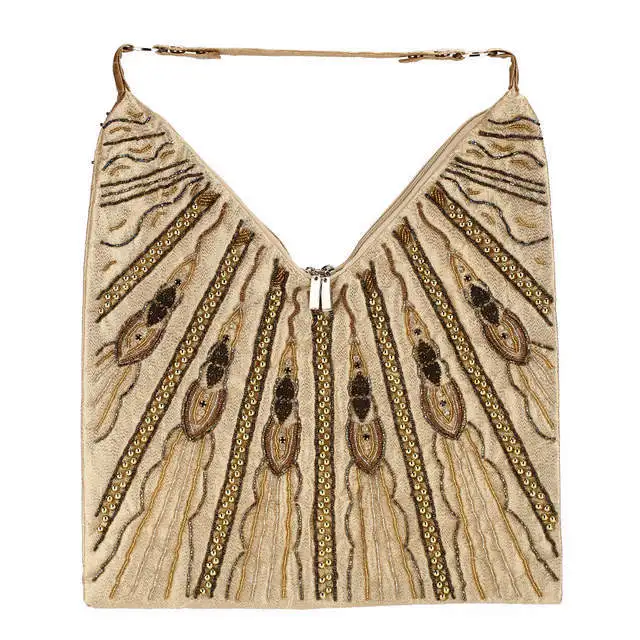 

New Vintage Apricot Pakistan Women's Bag Linen Beaded Embroidery Shoulder Bag V-type India Style Handbag XST3280-E