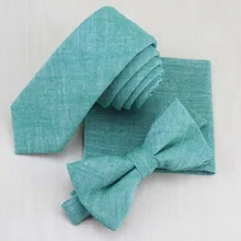 1 компл./лот) Травяной Зеленый Хлопчатобумажный галстук-бабочка матч Карманный квадратный набор Мужская мода Монохромный узкий галстук gravata