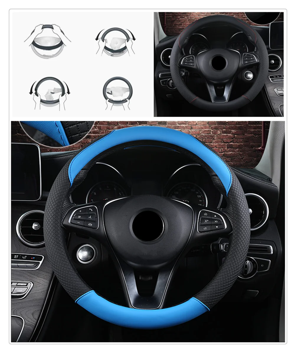 car accessories steering wheel cover 38 cm or 15 inch hand stitch for Ford Five FG F-350 F-250 E-Series Interceptor Airstream
