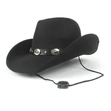 Панк шерсть для женщин и мужчин полый западная ковбойская шляпа с откатными полями джентльмен Outblack Sombrero Hombre джаз шляпа ветряная веревка размер 56-58 см