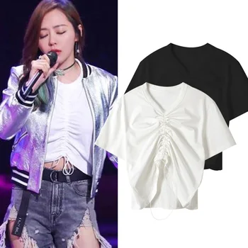 

New 2018 summer money Jane dream T shirt simple pure color sexy pulling rope