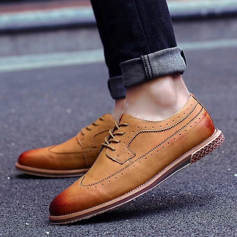 fashion suede leather men shoes elegant male footwear italian office leisure moccasins dress classic brogue oxford shoes for men (62)