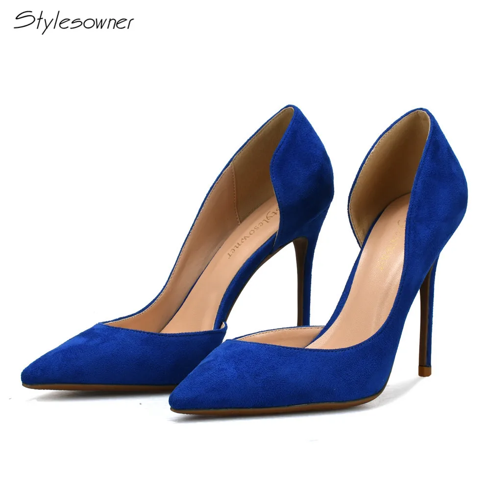 

Stylesowner Plus Size 44/45/46 Fashion Pointed Toe Thin High Heels Woman Shoes Sexy Faux Suede Women's Pumps Blue Green